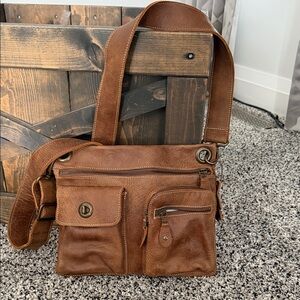 Roots Brown Leather Crossbody Bag